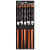 Kit 5 Pares Hashi Preto Floral Kyoto Yoi Conjunto De Palitos Japoneses Bambu Cozinha Oriental Sushi